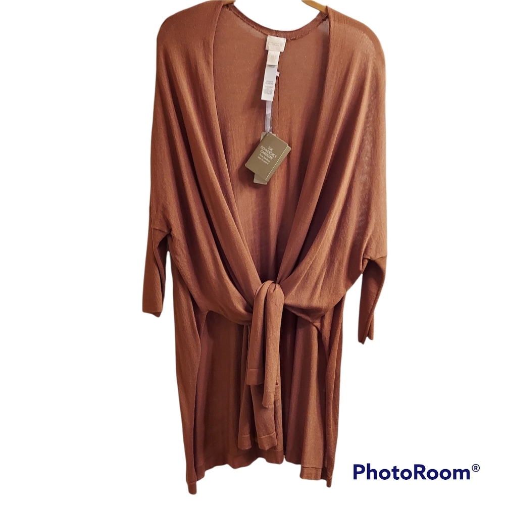 Chicos Convertable Cardigan Sweater 3/4 Sleeve Size 8 Butterscotch NWT